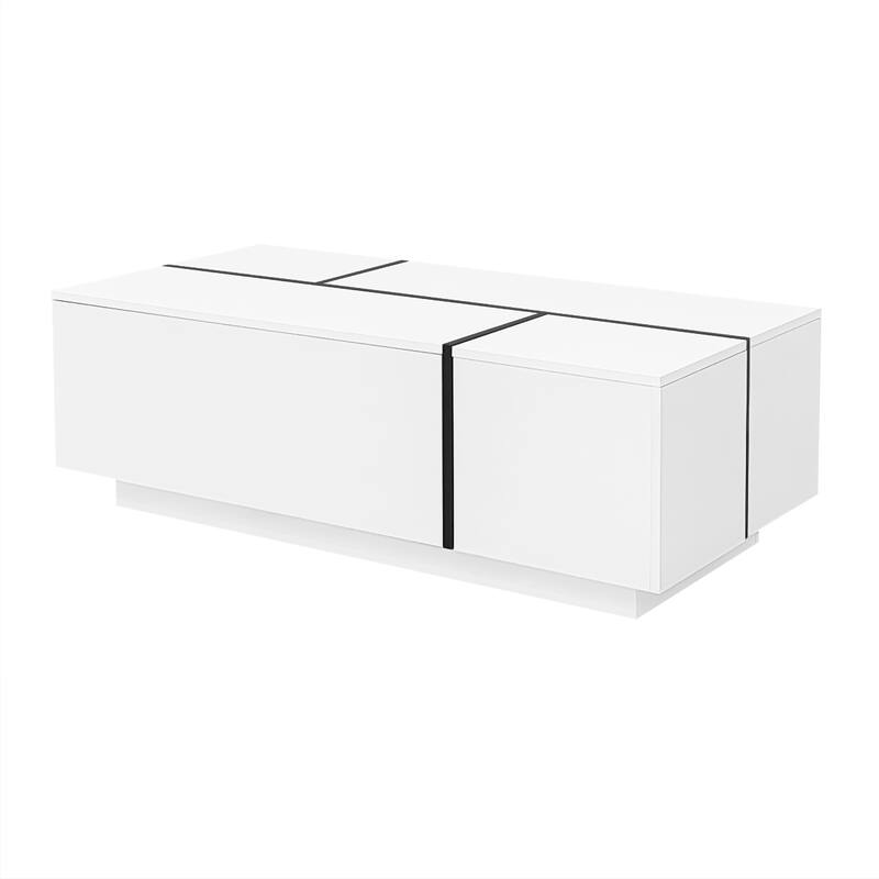 Extendable Rectangle Coffee Table, Tea Table for Living Room, Modern High-Gloss Center Table with Hidden Storage and 2 Drawers