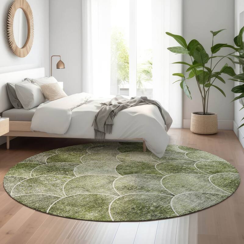 Premium Washable Super Soft Contemporary Geo Mayfield Rug - Green - 8' x 8' - Round