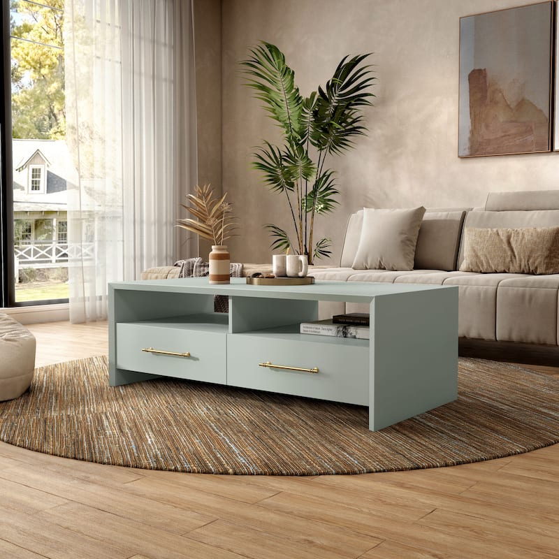 DH BASIC Modern 47-inch 2-Drawer Coffee Table with Metal Bar Handle by Denhour - Mint Green