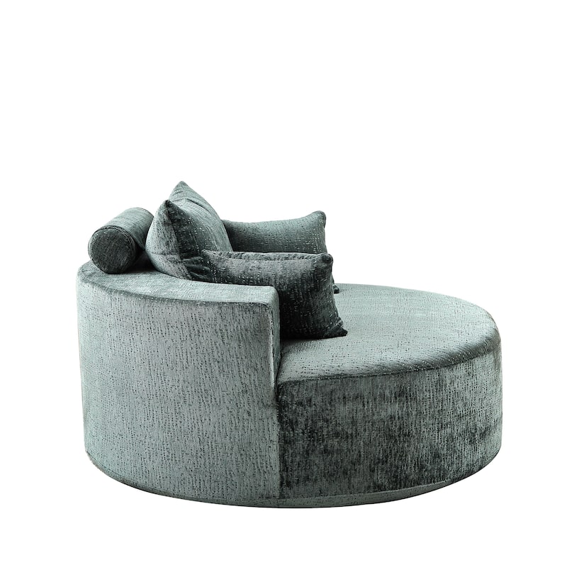 Green Round Chenille Single Sleeper Sofa with Backrest Pillow