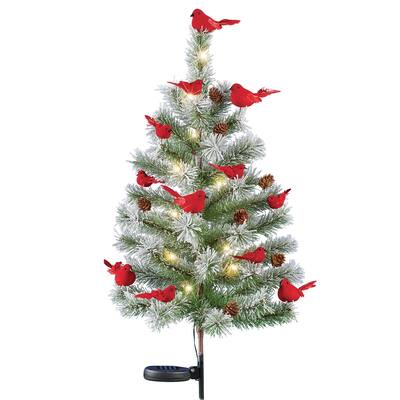 Solar Lighted Evergreen Tree Yard Stake with Cardinals - 12 x 35 x 12