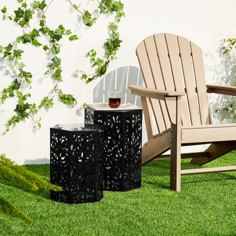 Glitzhome Set of 2 Floral Pattern Outdoor Table Garden Stool - 14"W x 14"D x 19.25"H