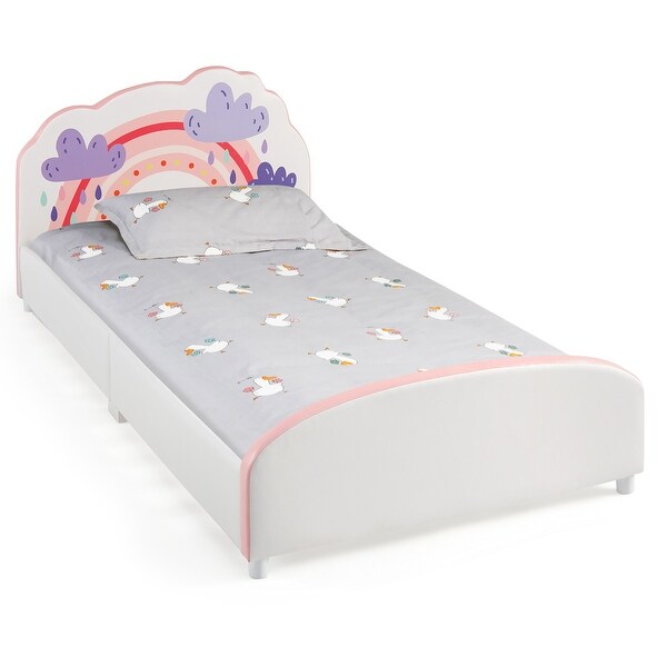 Costway Kids Upholstered Platform Bed Children Twin Size