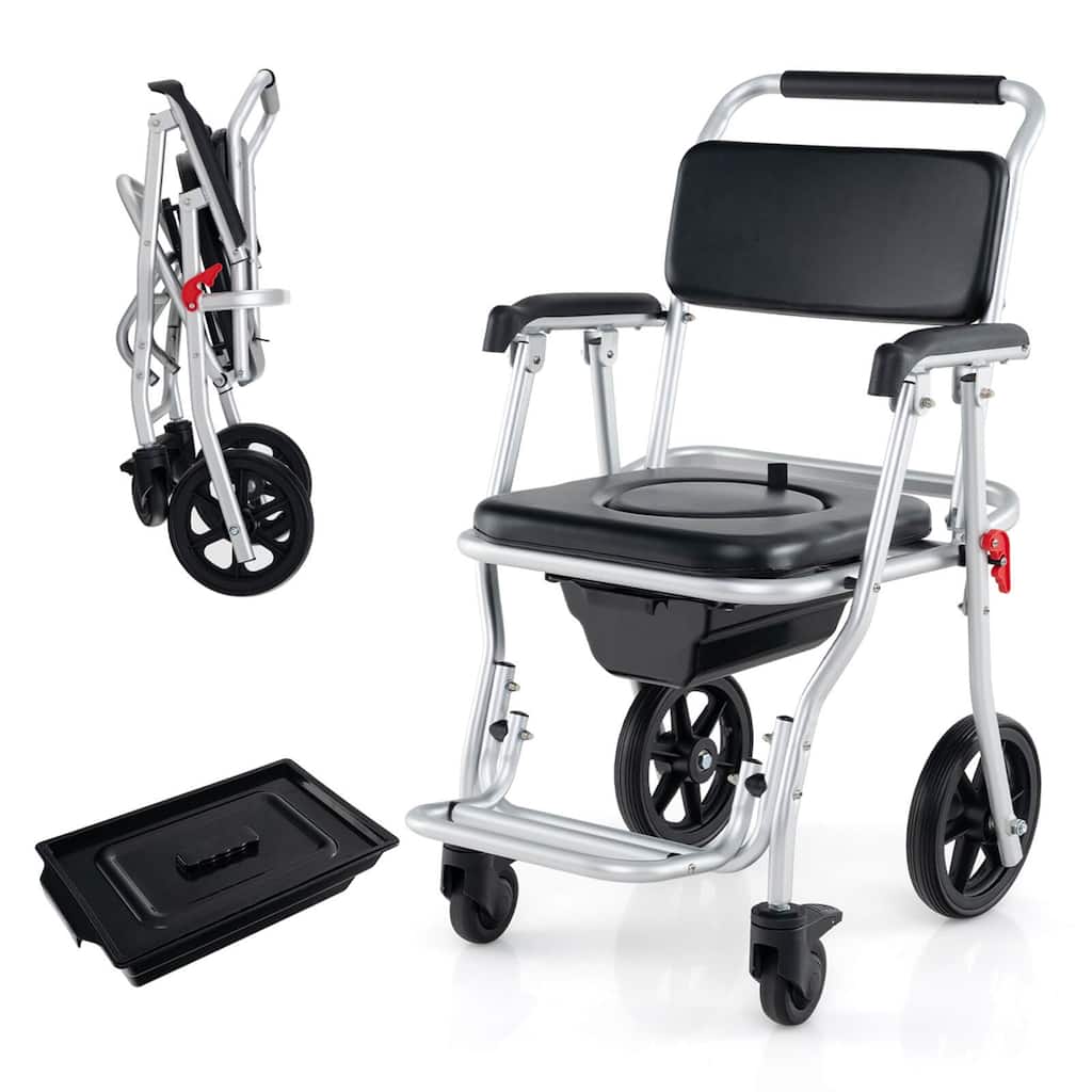 Costway 4-in-1 Bedside Commode Chair with Brakes, Bucket Footrest - See Details