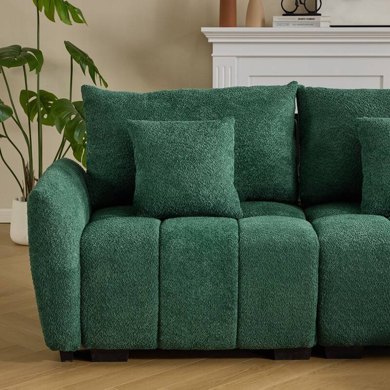 American Tufed Boucle Sofa with Ottoman - 3 Seat 1 Ottoman