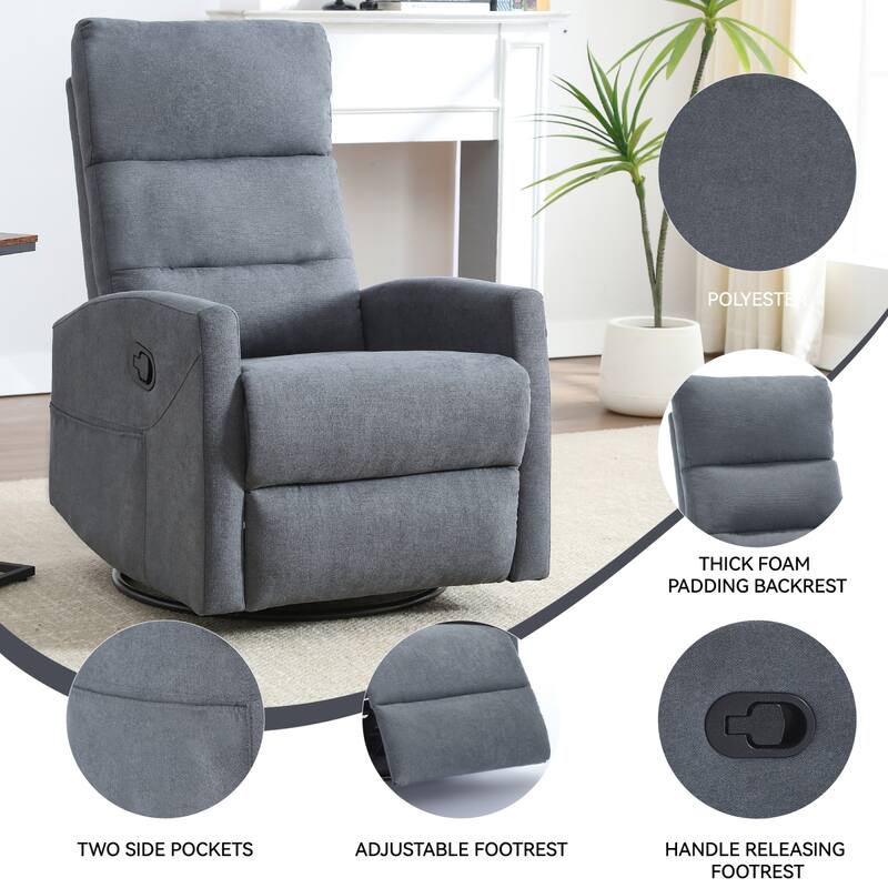Roomfitters Swivel Rocker Recliner Chair Manual 360 Degree Glider Lounge Sofa Padded Fabric Armchair for Living Room