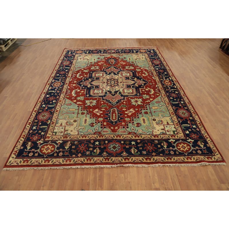 Hand Knotted Oriental 100% Wool Carpet Traditional Medallion Oranges & Rust Heriz (serapi) Area Rug - 13' 8'' X 9' 9''