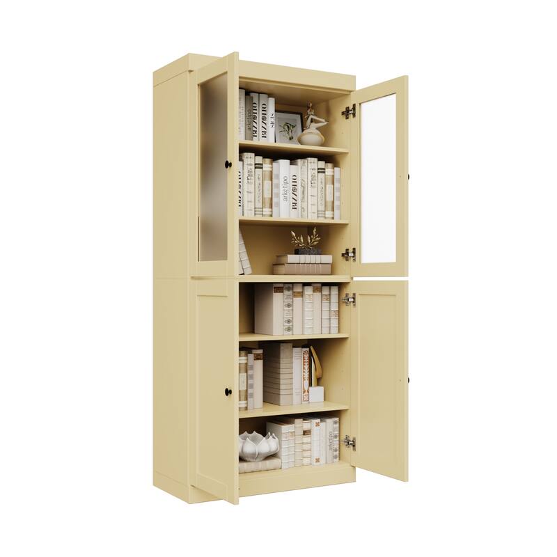 Palace Imports 100% Solid Wood 6-Shelf Bookcase with Frosted Glass and Shaker Doors and Adjustable Shelves