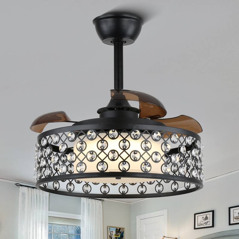 Bella Depot 22" Modern Crystal Retractable Ceiling Fan 6-Speed with Remote and Dimmable Light - 22 inches - 22 inches