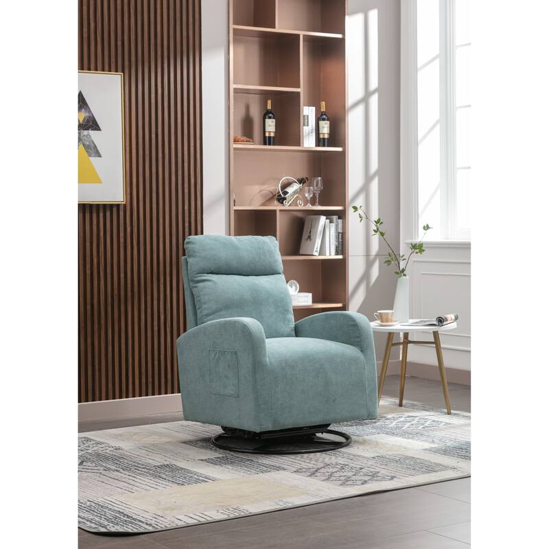 Rocking Chair, High Backrest Upholstered Swivel Gliders Rocking Armchair, Rocking Chair Nursery with Thick Padded Cushion - Light Blue
