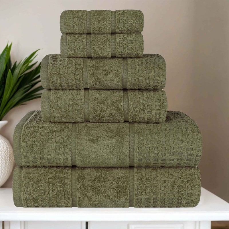 Superior Napa Zero Twist Cotton Soft Waffle Hand Towel Set of 6 - Forest Green