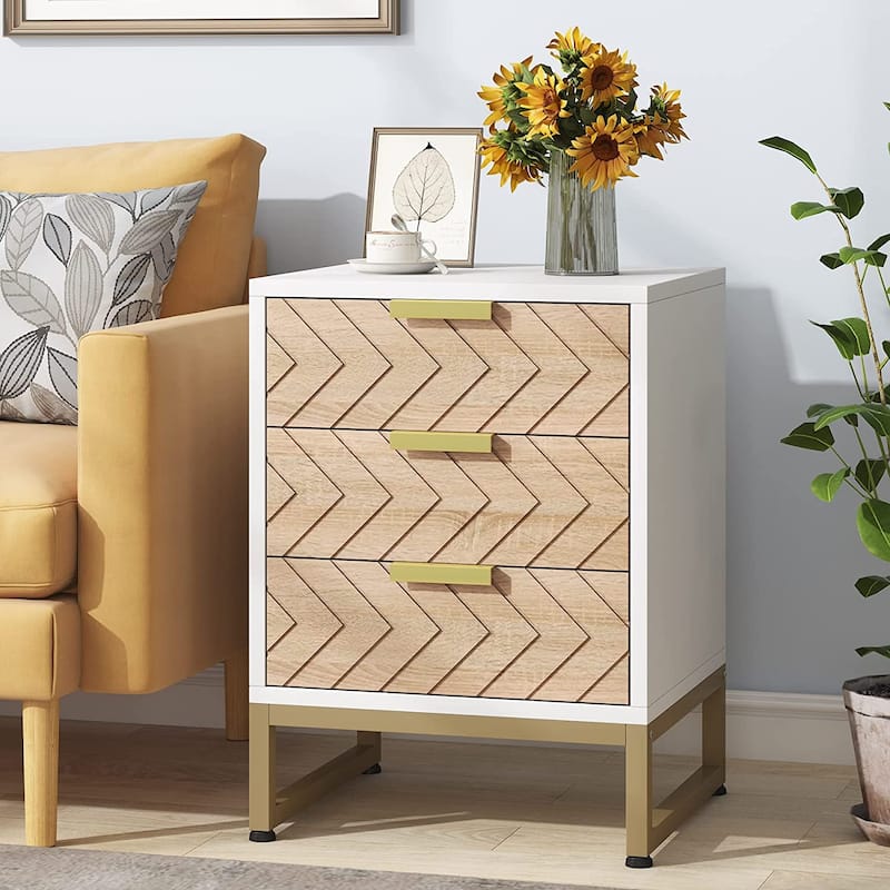 Modern Nightstand with 3 Drawers for Bedroom