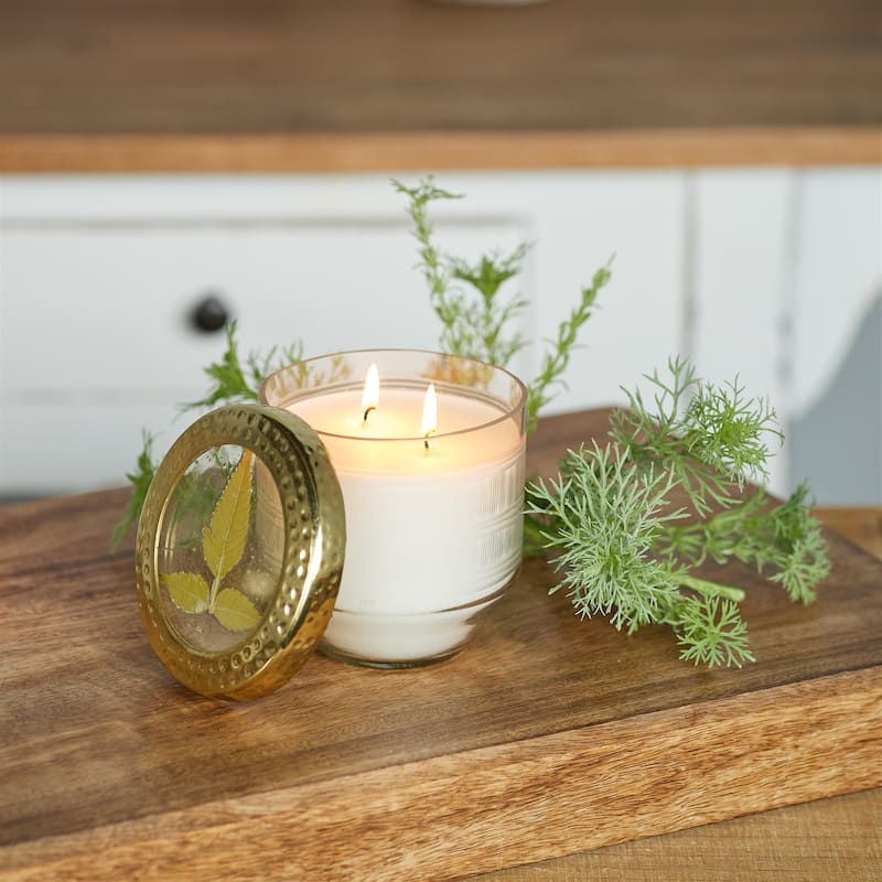 Whit Currant Scented Soy Candle with Pressed Floral Lid 4.25"D