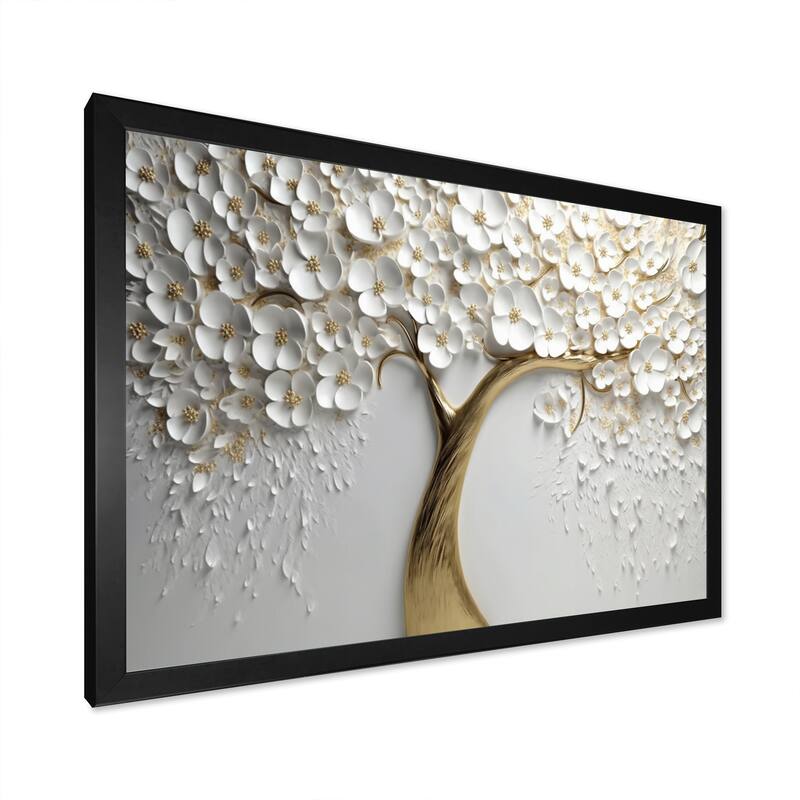 Designart "White Orchid Tree Garden Of Branches V" Tree Floral Framed Canvas Wall Art