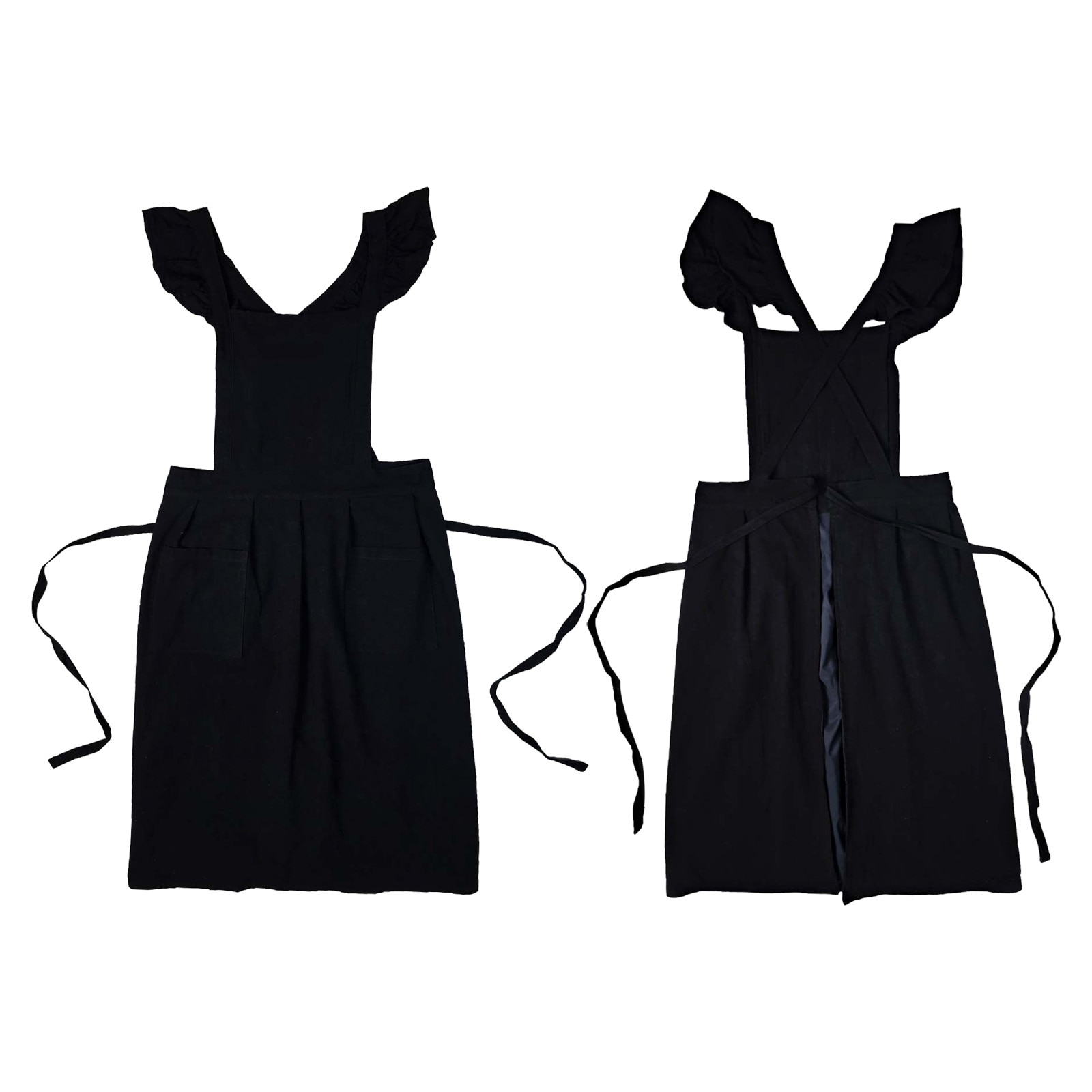 Cotton Linen Aprons Cross Back Pinafore Work Dress with Pockets - 43.3 inch  - Bed Bath & Beyond - 41635273