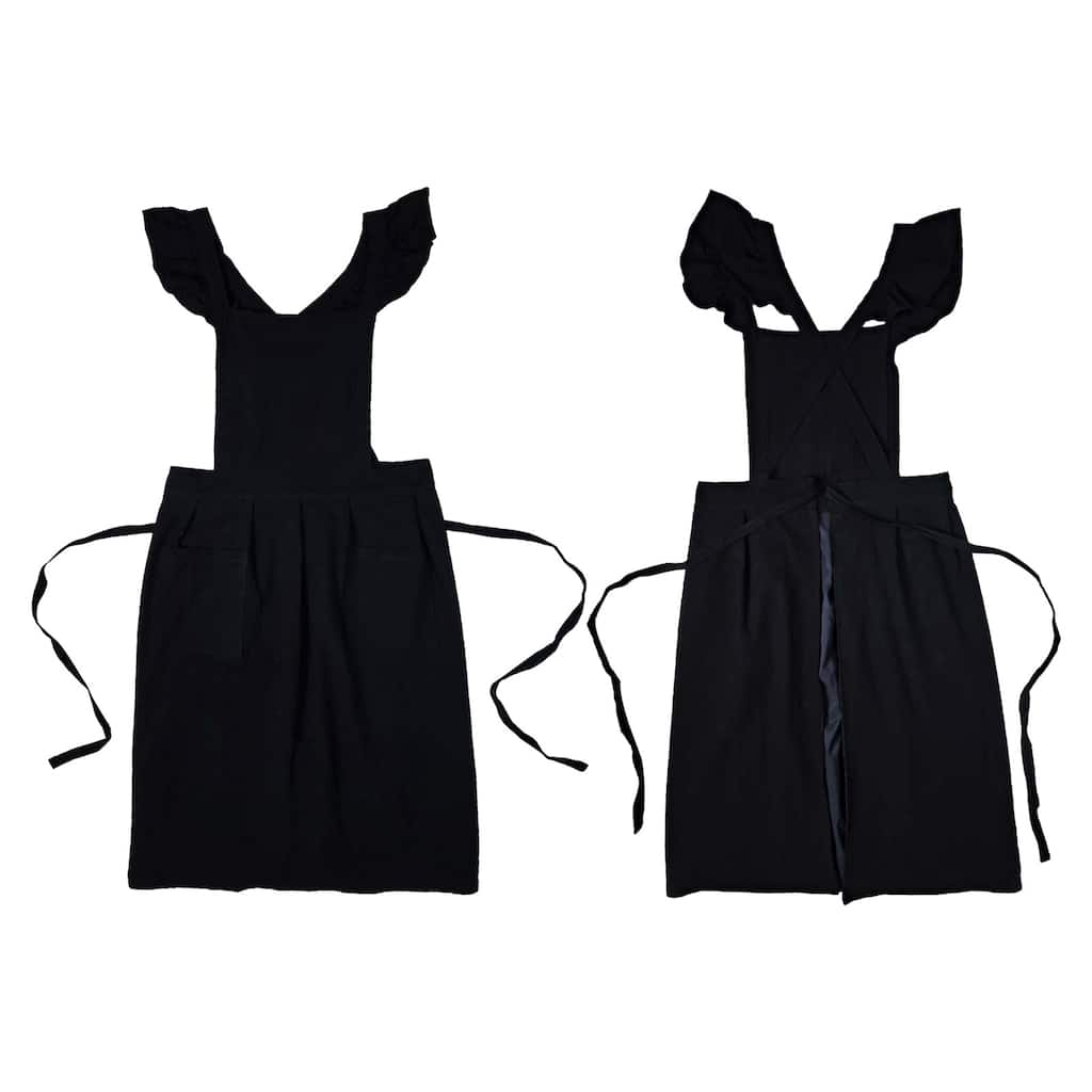 Cotton Linen Aprons Cross Back Pinafore Work Dress with Pockets - 43.3 inch