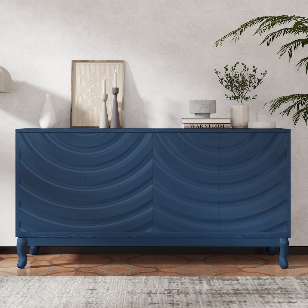 Modern Elegant Sideboard with 4 Doors, Height Adjustable, for Study, Entryway, and Living Room, Navy Blue