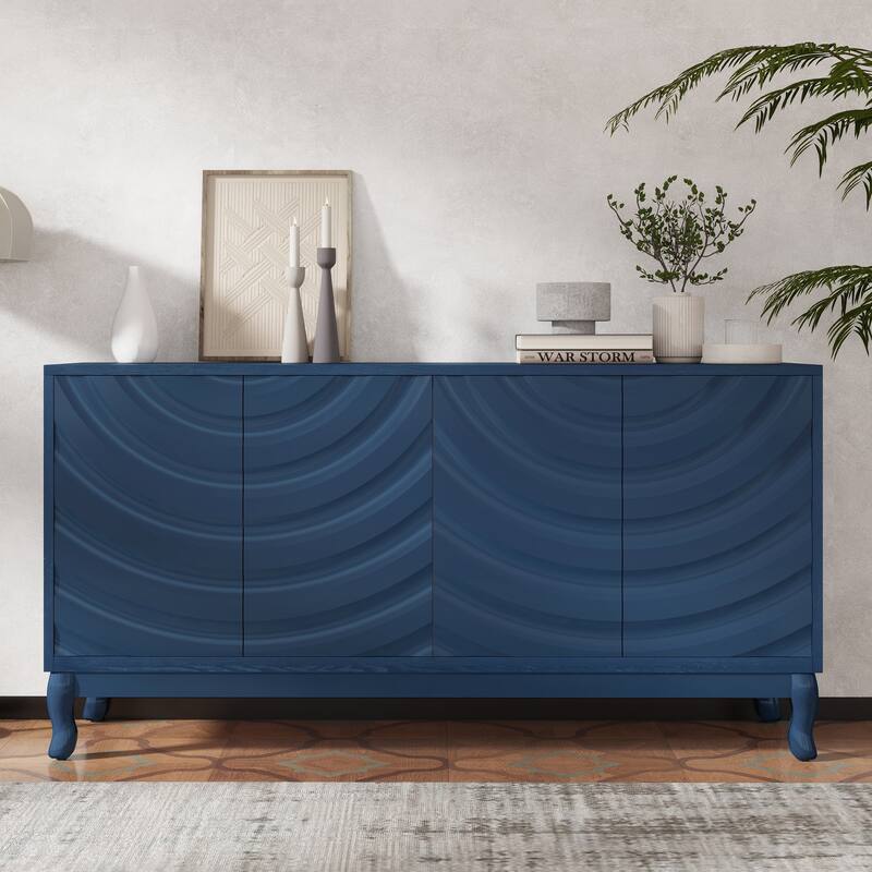 Wavy Pattern Sideboard Cabinet,Modern Wood Buffet for Kitchen & Dining