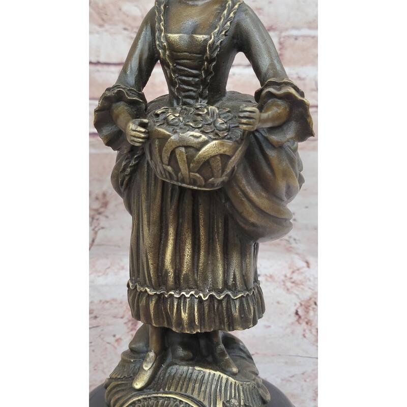 Bronze Country Maiden Statue – Charming Woman With Basket Sculpture For Rustic Decor
