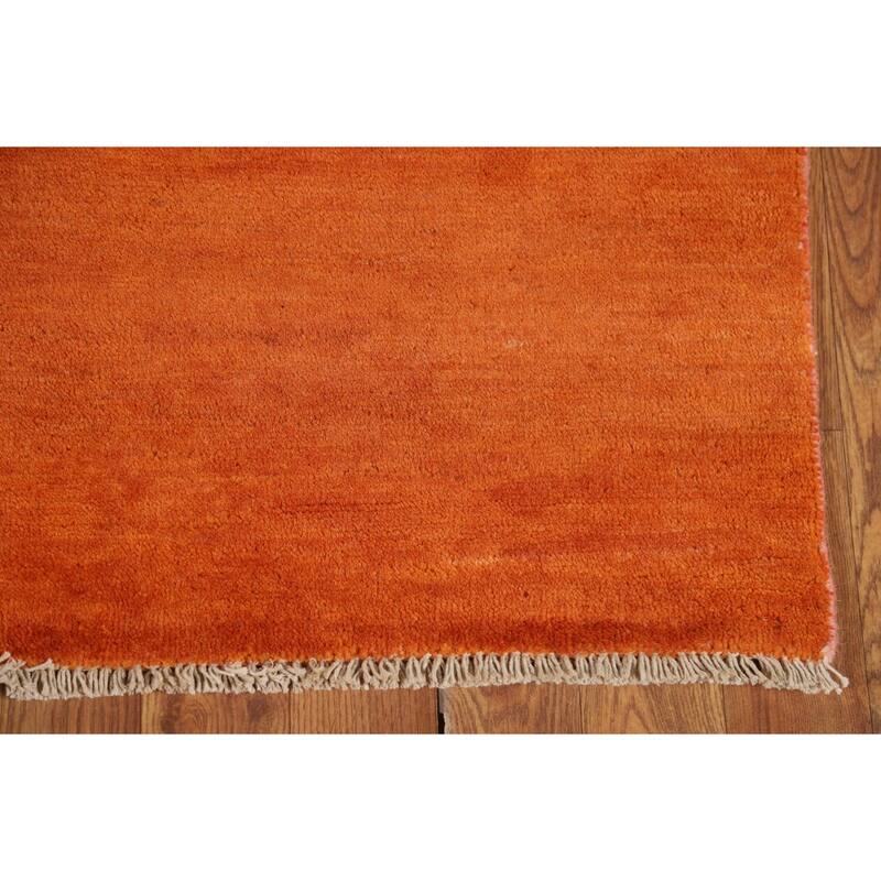 Orange Modern Gabbeh Foyer Rug Solid Hand-Knotted Wool Carpet - 3'1" x 4'11"