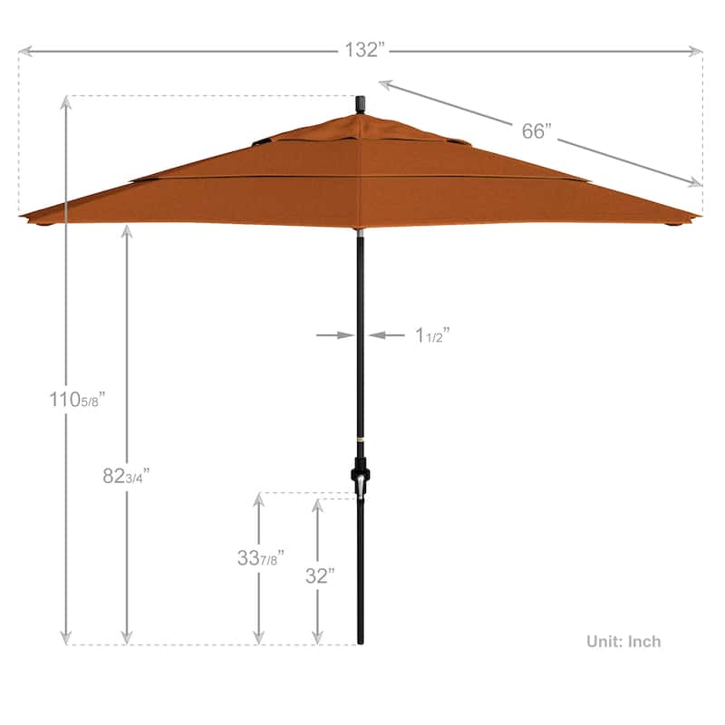 California Umbrella 11' Rd Golden State Series Patio Umbrella Black Aluminum Frame Crank Lift Collar Tilt Pacifica