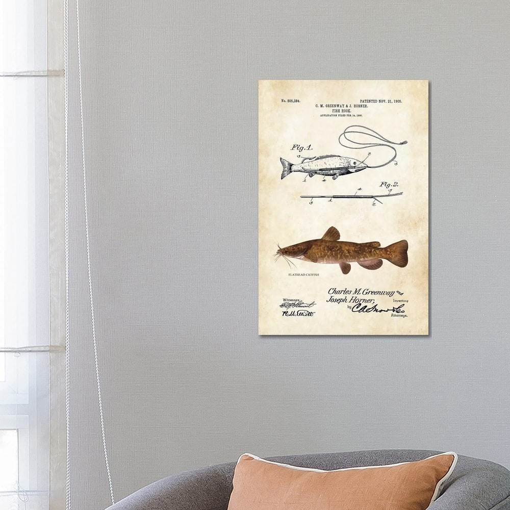 iCanvas "Flathead Catfish Fishing Lure" by Patent77 Canvas Print