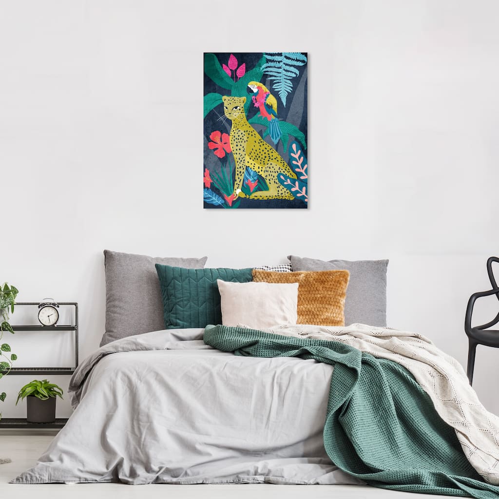 Wynwood Studio Canvas Animals Cheetah on the Spot Yellow and Dark Yellow Tropical Wall Art Canvas Print - Yellow, Green