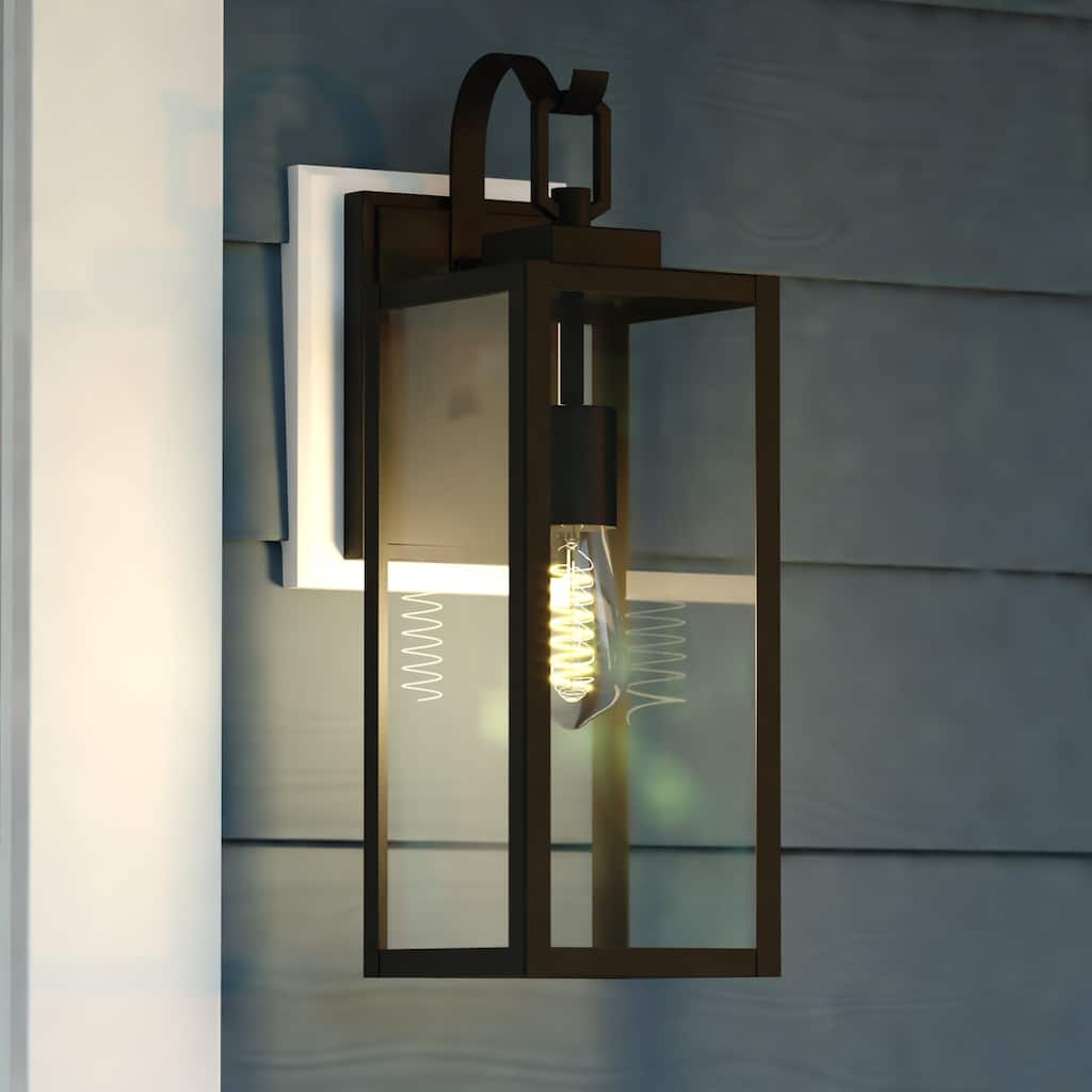 VAXCEL Clinton Matte Black Outdoor Wall Sconce Light Fixture made of Durable Steel, Clear Glass Shade, LED Compatible