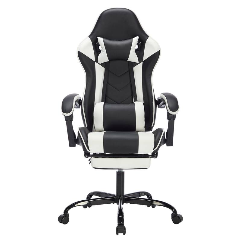 Gaming Chair with Footrest, Ergonomic Computer Chair with Headrest and Lumbar Support, Breathable Material Height Game Chairs - Black White