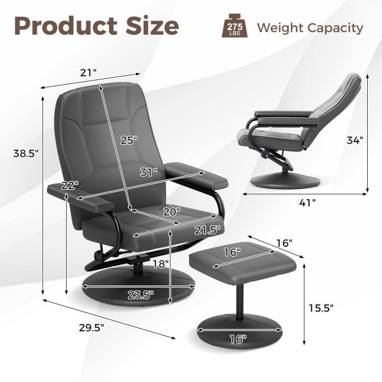 360° PVC Leather Swivel Recliner Chair with Ottoman