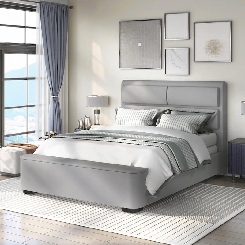 Furniture of America Otjen Modern Upholstered Storage Bed - Grey - Queen