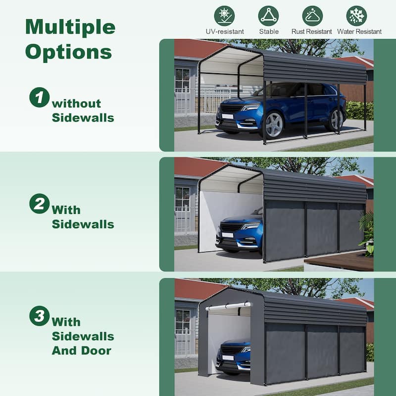 GDFStudio - Oliver Heavy Duty Outdoor Metal Carport with Waterproof Tarpaulin and Reinforced Base