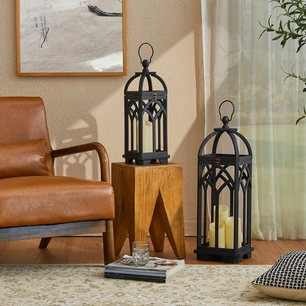 Glitzhome Set of 2 Wooden Church Style Fall Decorative Lanterns Candle Holders On Sale Bed Bath Beyond 32054766