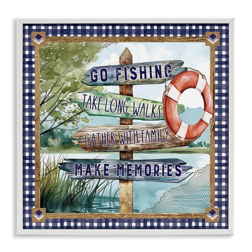 Stupell Plaid Border Lake Sign Framed Giclee Art Design By Nicole DeCamp