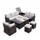 preview thumbnail 1 of 3, 7-Piece Outdoor Sofa with Aluminium table top Fire Pit Set Brown