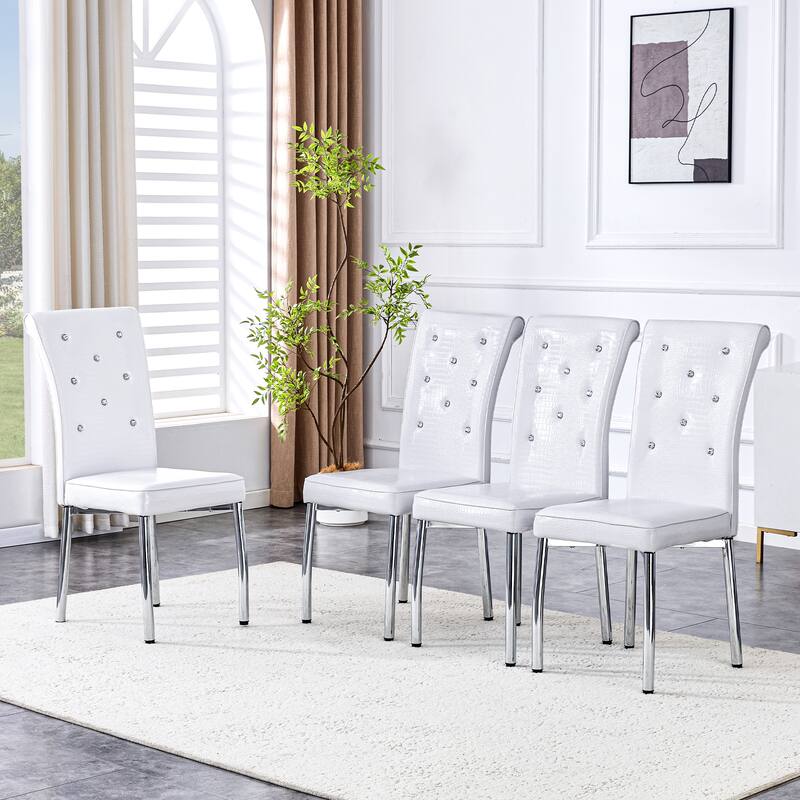 Set of 2 Retro alligator skin Upholstered dining chairs,with Crystal buckle design and Faux Leather design, metal legs