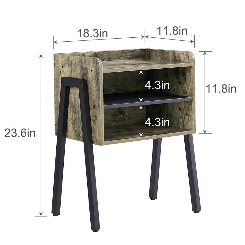 VECELO Gray Mid-Century Modern 3-Tier Stackable Nightstand Set of 1/2 Nightstands with Metal Frame for Bedroom Living Room