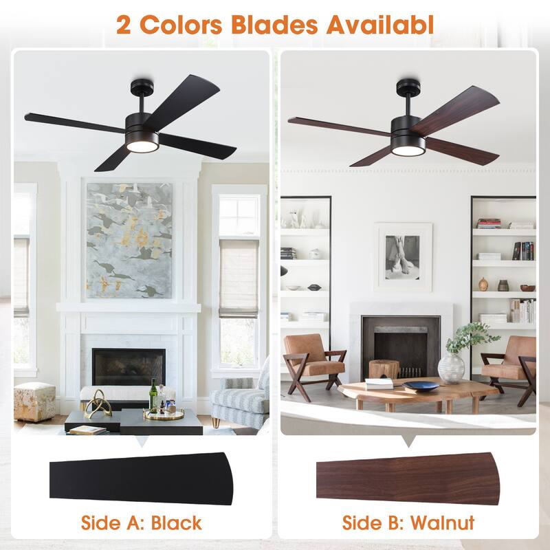 52" Black/ Distressed Brass Smart Dimmable RGB Ceiling Fan with Remote and App Control