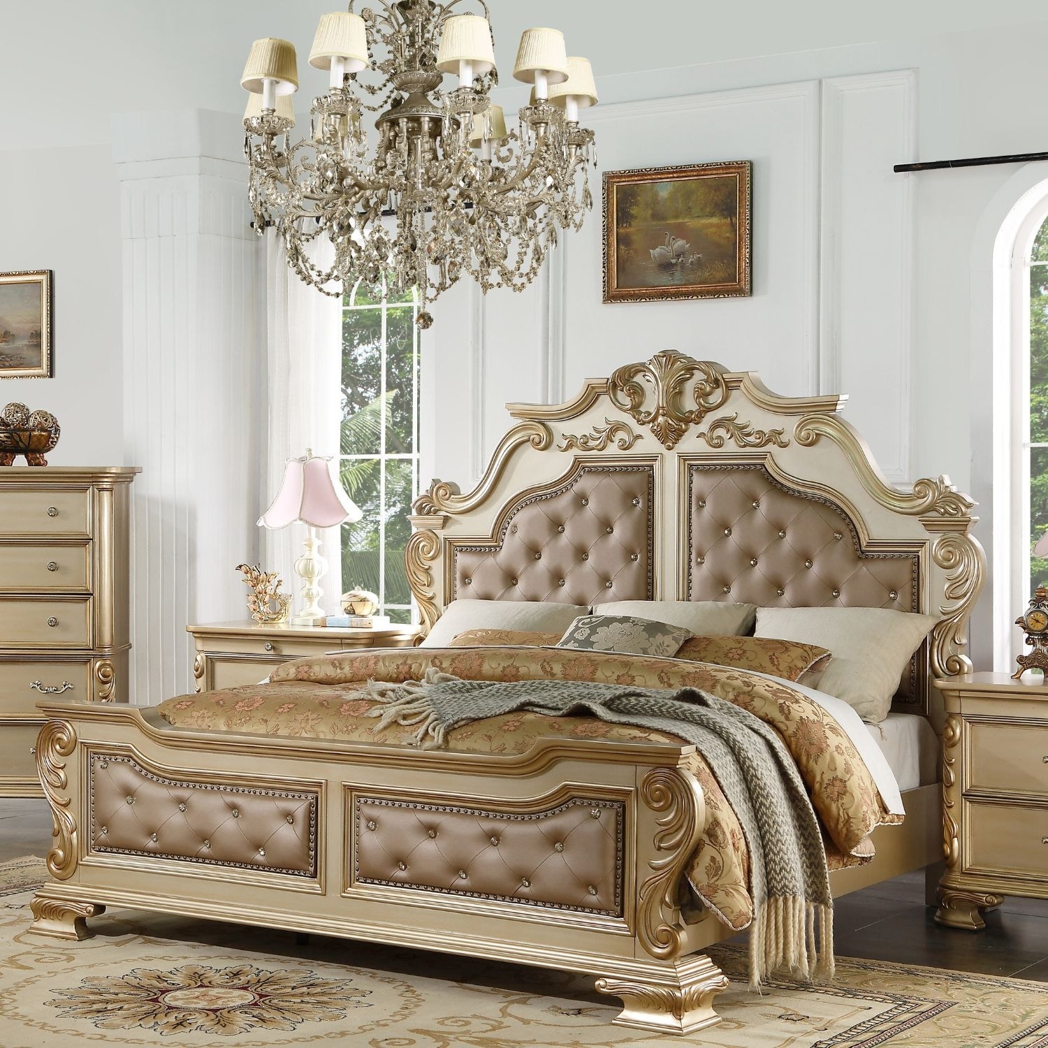 Miranda Collection Upholstered Gold Bed