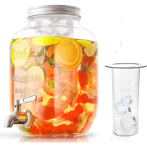 slide 2 of 3, 1 Gallon Glass Water Dispenser with Stainless Steel Spigot - 100% Leakproof Beverage Dispenser Mason Jar With Ice Cylinder