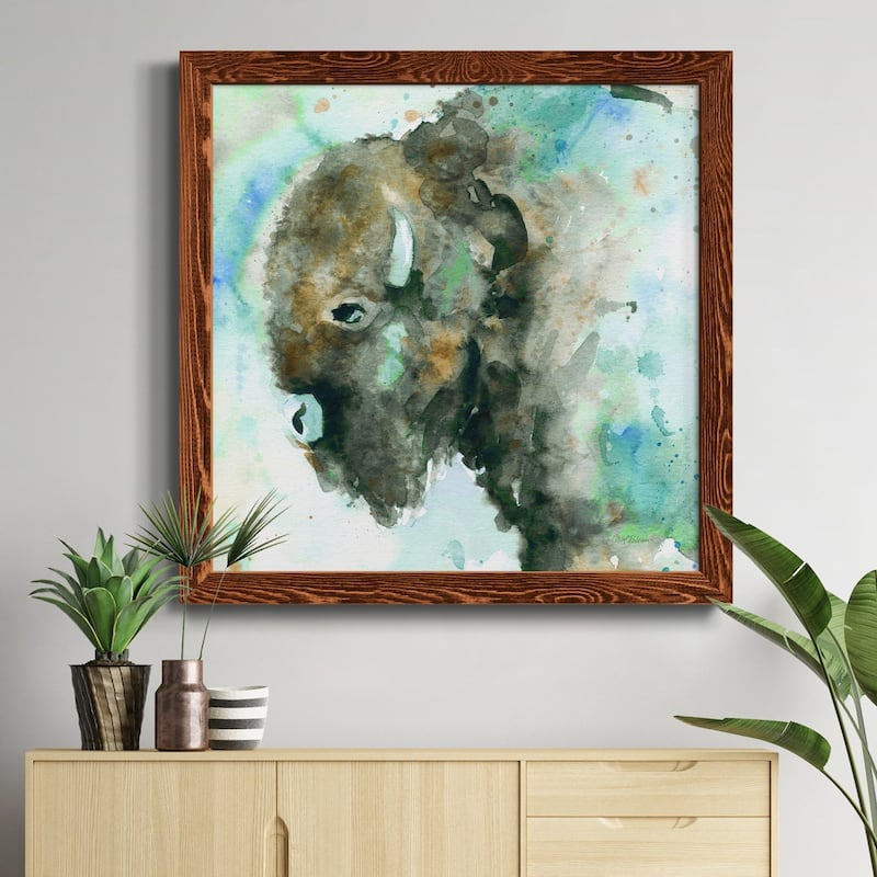 Buffalo On Blue-Premium Framed Canvas - Ready to Hang