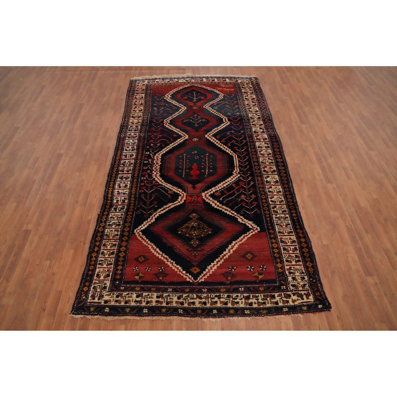 Hand Knotted Oriental 100% Wool Carpet Traditional Tribal Navy Blue & Blues Bakhtiari Area Rug - 11' 5'' X 6' 1''