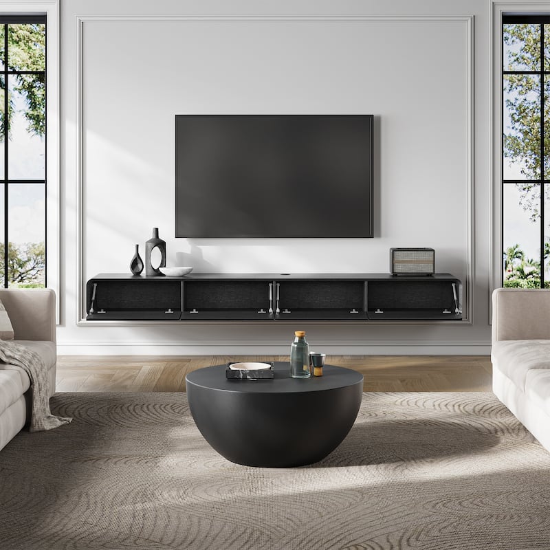 Floating Modern TV Stand for Living Room, Wall-Mounted Entertainment Center with Storage Drawers, Solid Wood, Fully-Assembled
