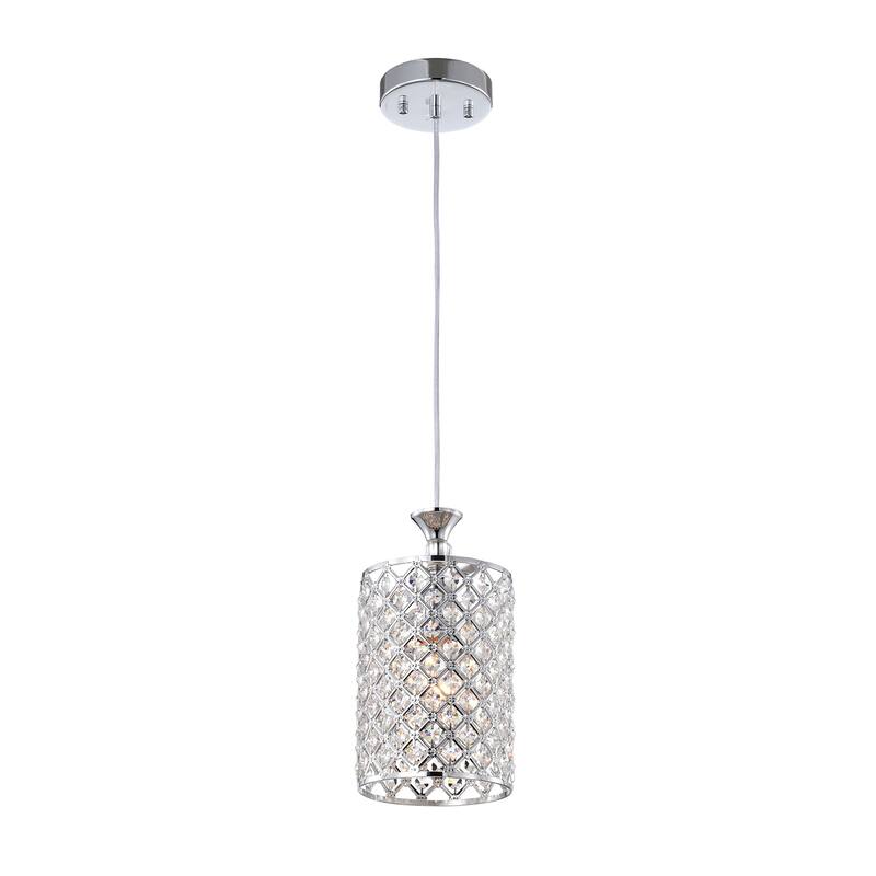 Chrome 1-Light Round Beaded Drum Pendant with Crystals