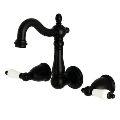 Kingston Brass Heritage Two-Handle 3-Hole Wall Mount Bathroom Faucet