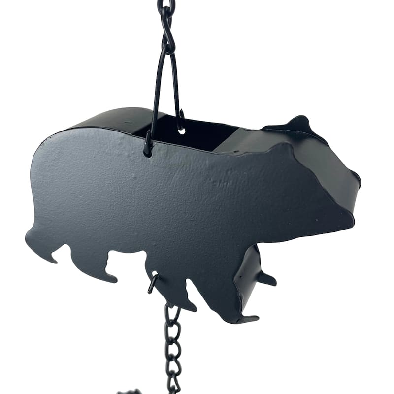 Black Bear Rain Chain - 75" Long With 8 3D Bear Designs, Weighted Bell - 6 X 75 X 1.25 inches