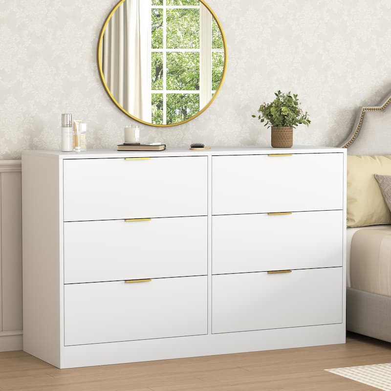 Simply Modern 6-Drawer Dresser, Chest of Drawers for Bedroom, Living Room, Hallway, and Entryway - Large Storage Cabinet - White