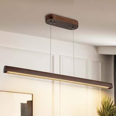Starsky 1-Light Farmhouse Rustic Wooden Linear Pendant Integrated LED 3000K Kitchen Island Lights