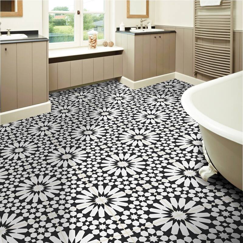 Agdal Handmade Cement Tile, 8x8, Black-White