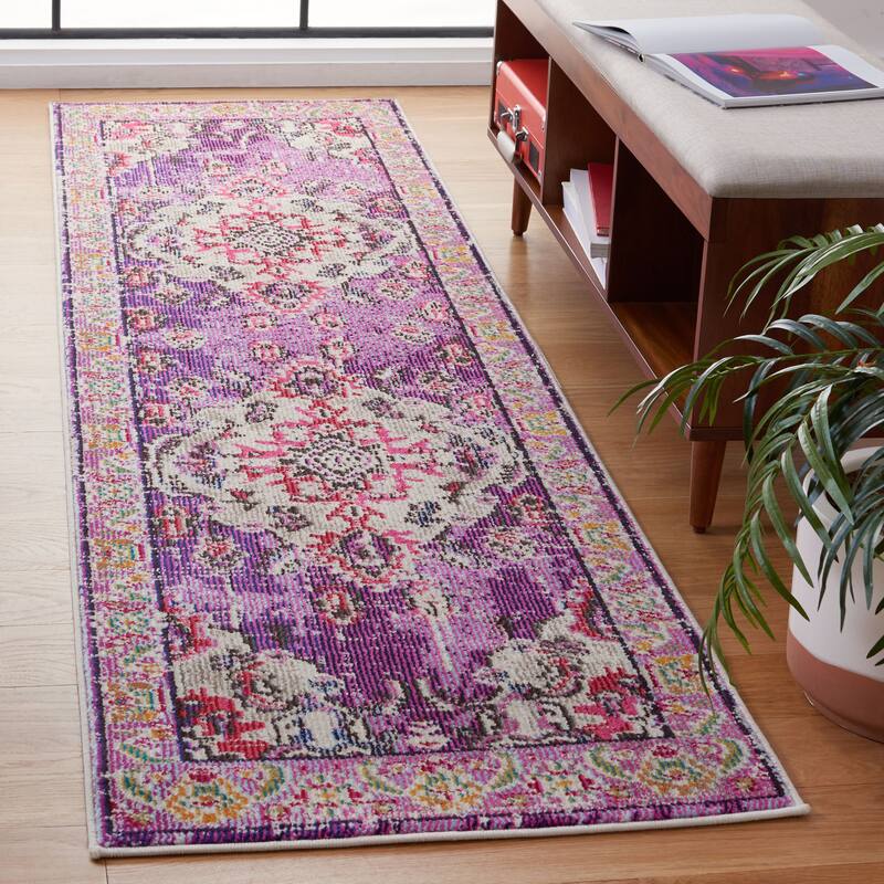 SAFAVIEH Monaco Oceane Boho Medallion Distressed Area Rug - 2'2" x 8' Runner - Violet/Fuchsia
